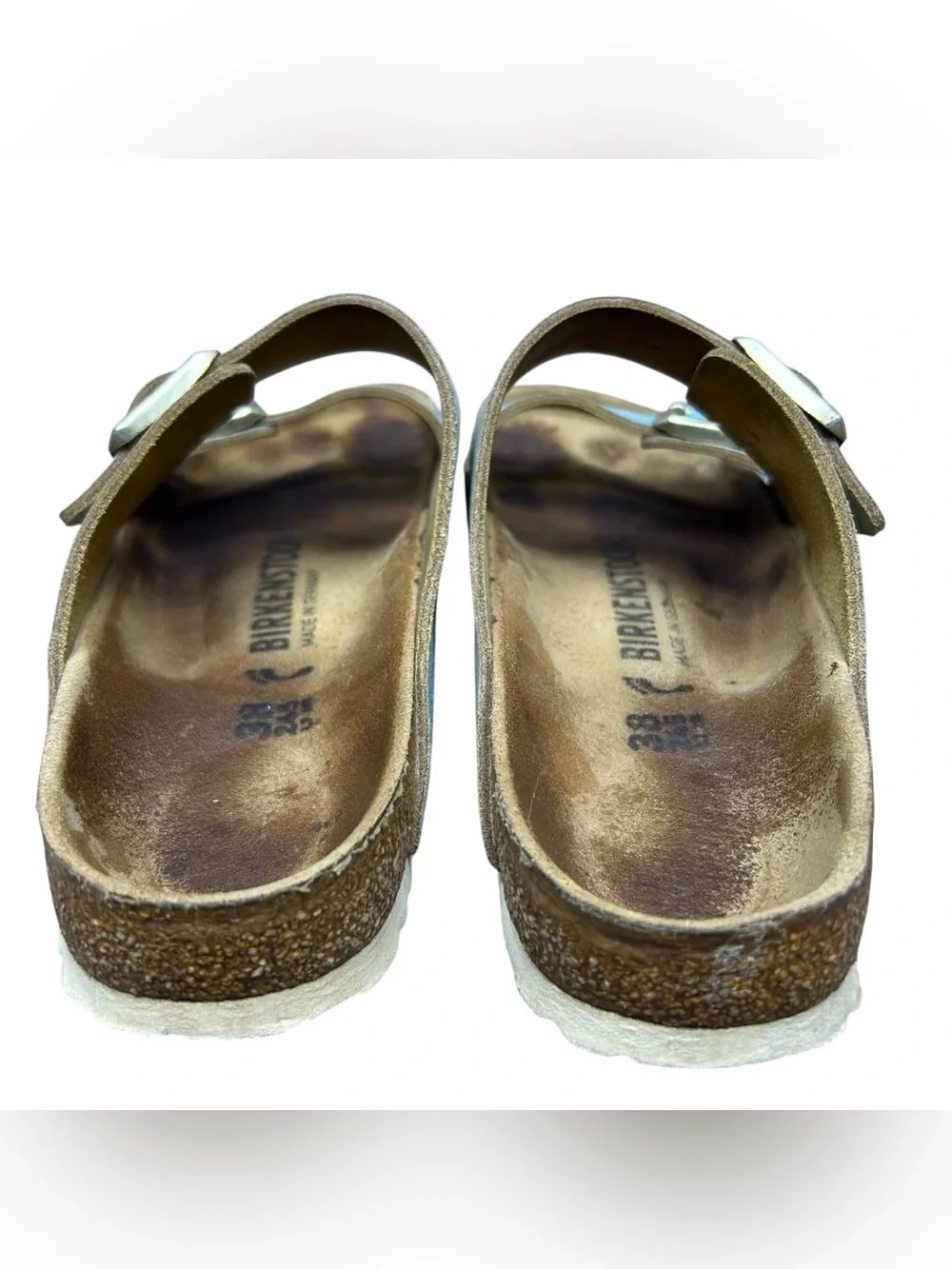 Birkenstock Womens Arizona Washed Metallic Aqua Suede Slides Sandals 38 EU/ 7 US